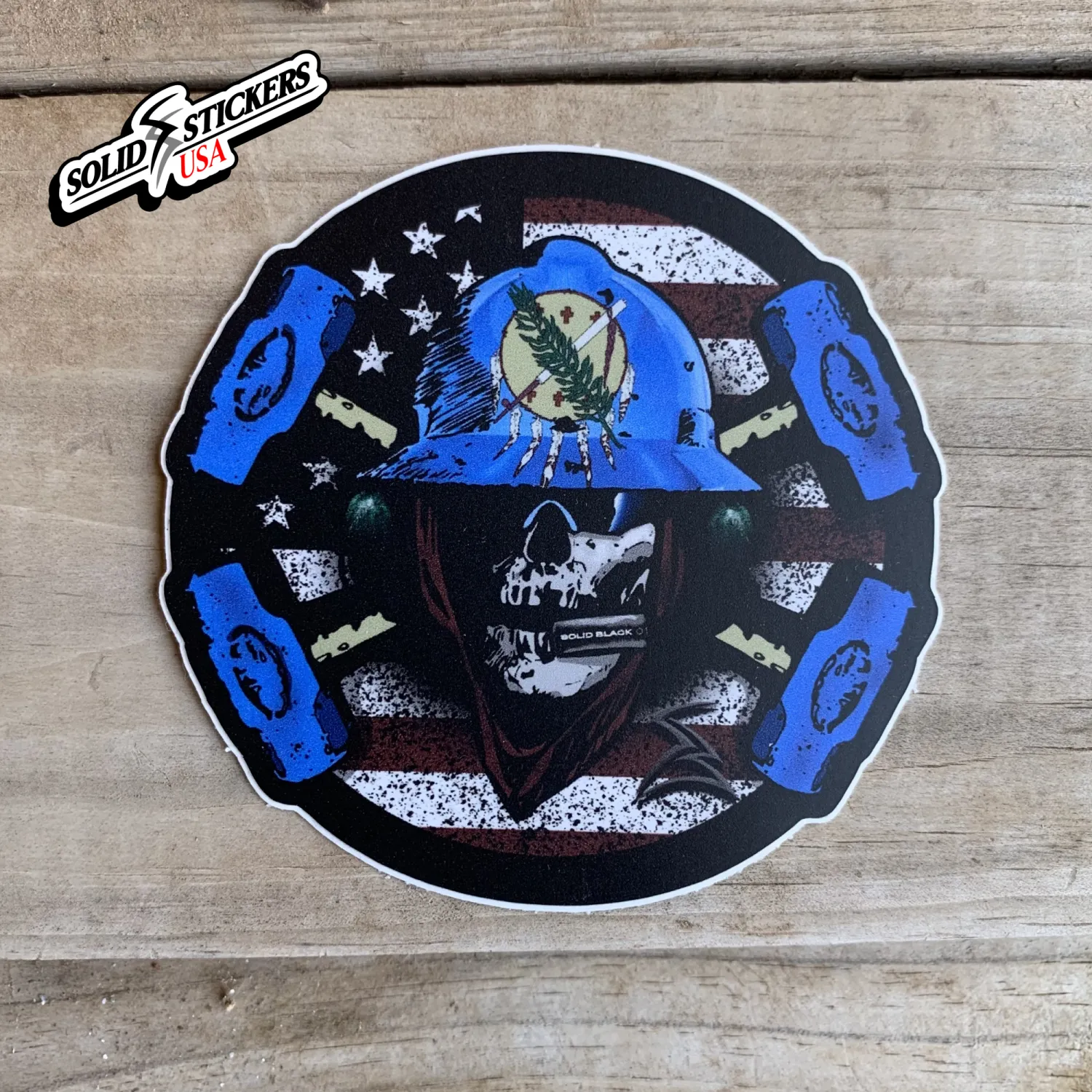 Skull &amp; Hammers Oklahoma-American Flags Vinyl Sticker