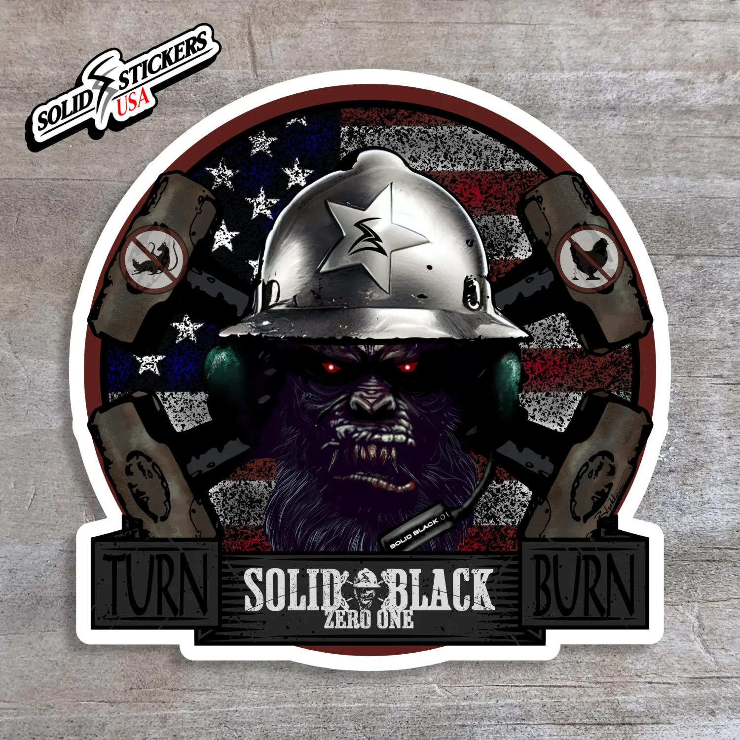 Solid Black 01 Bigfoot American Flag Vinyl Sticker