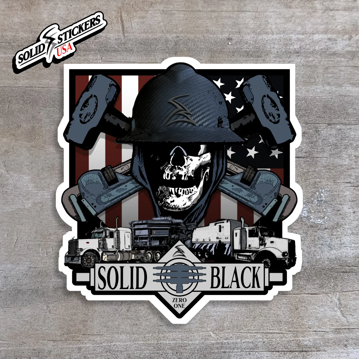 Skull &amp; Hammers USA Flag Wireline-Pumpdown Vinyl Sticker