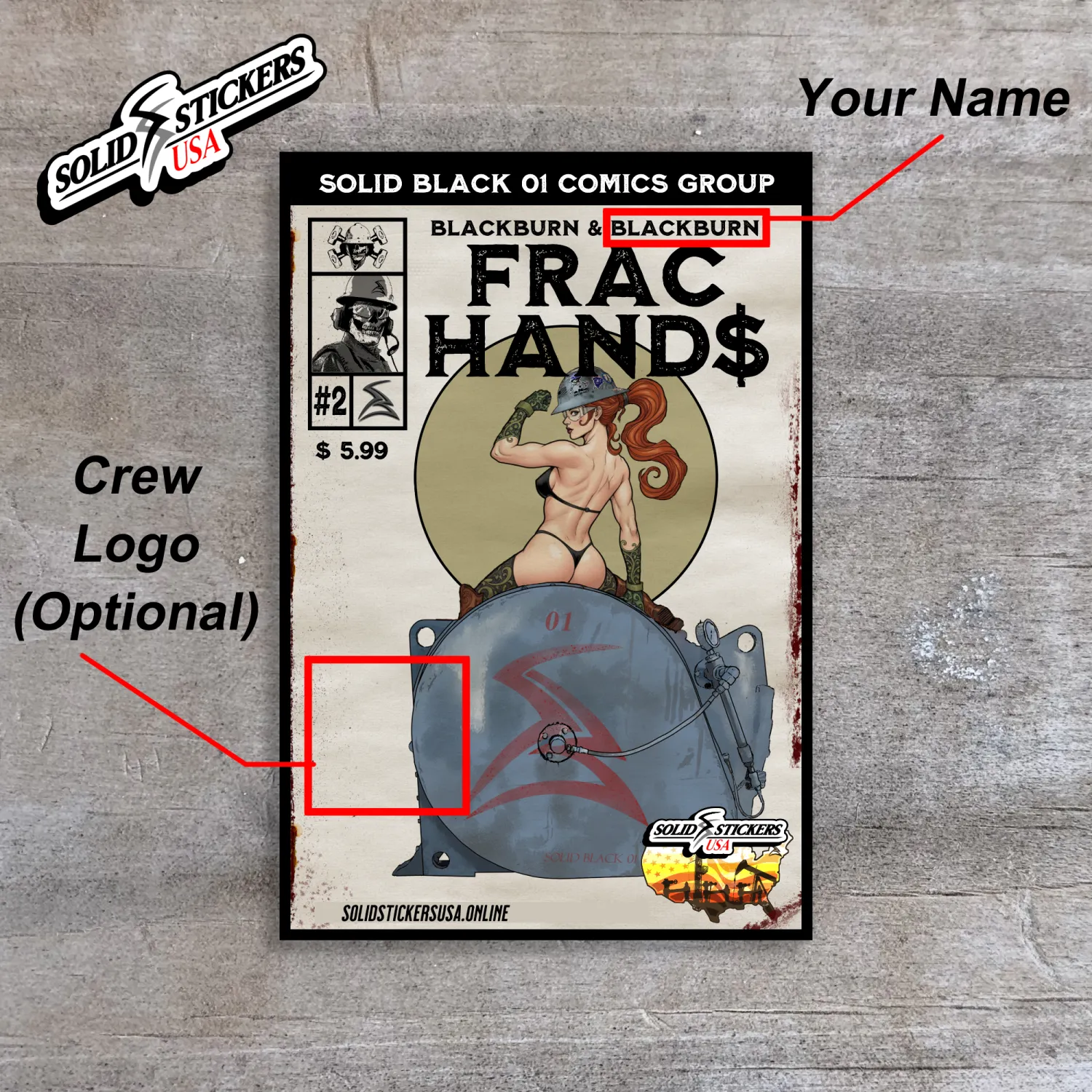 Frac Hand$ No. 2 Personalized Comic Cover Oilfield Vinyl Sticker