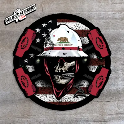 Skull &amp; Hammers California-American Flags Vinyl Sticker
