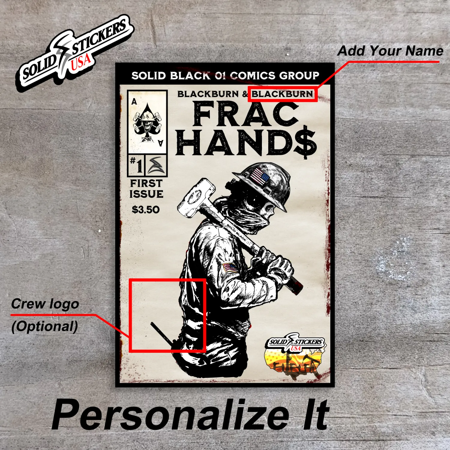 Frac Hand$ No. 1 Personalized Comic Cover Oilfield Vinyl Sticker