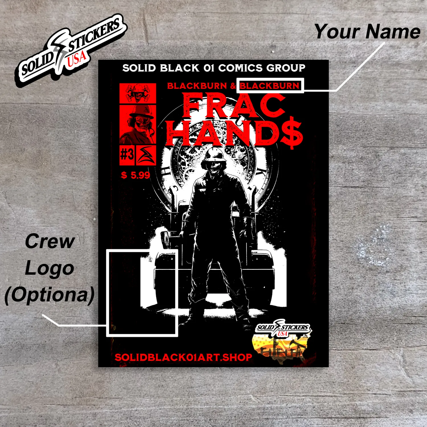 Frac Hand$ No. 3 Personalized Comic Cover Oilfield Vinyl Sticker