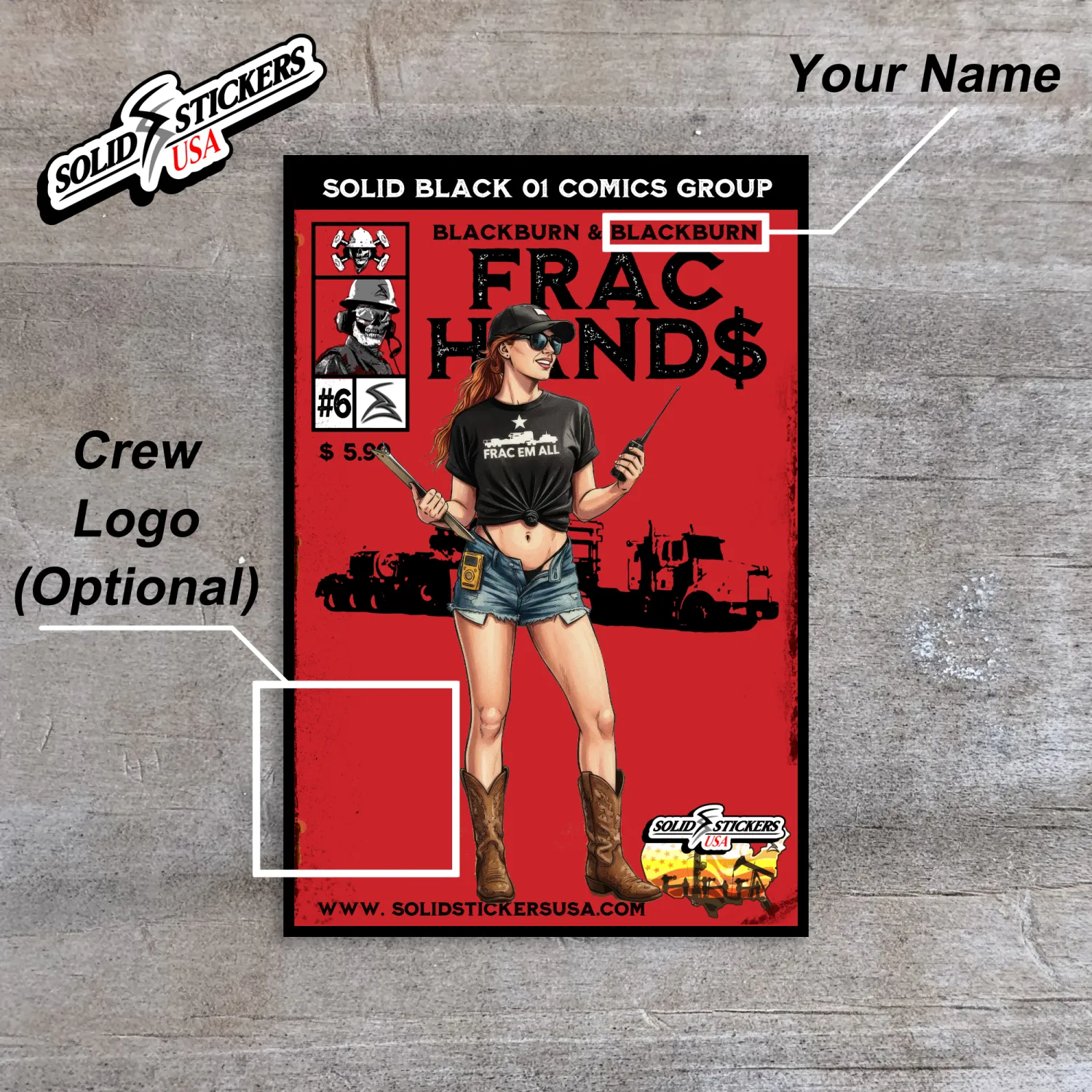 Frac Hand$ No. 6 Personalized Comic Cover Oilfield Vinyl Sticker