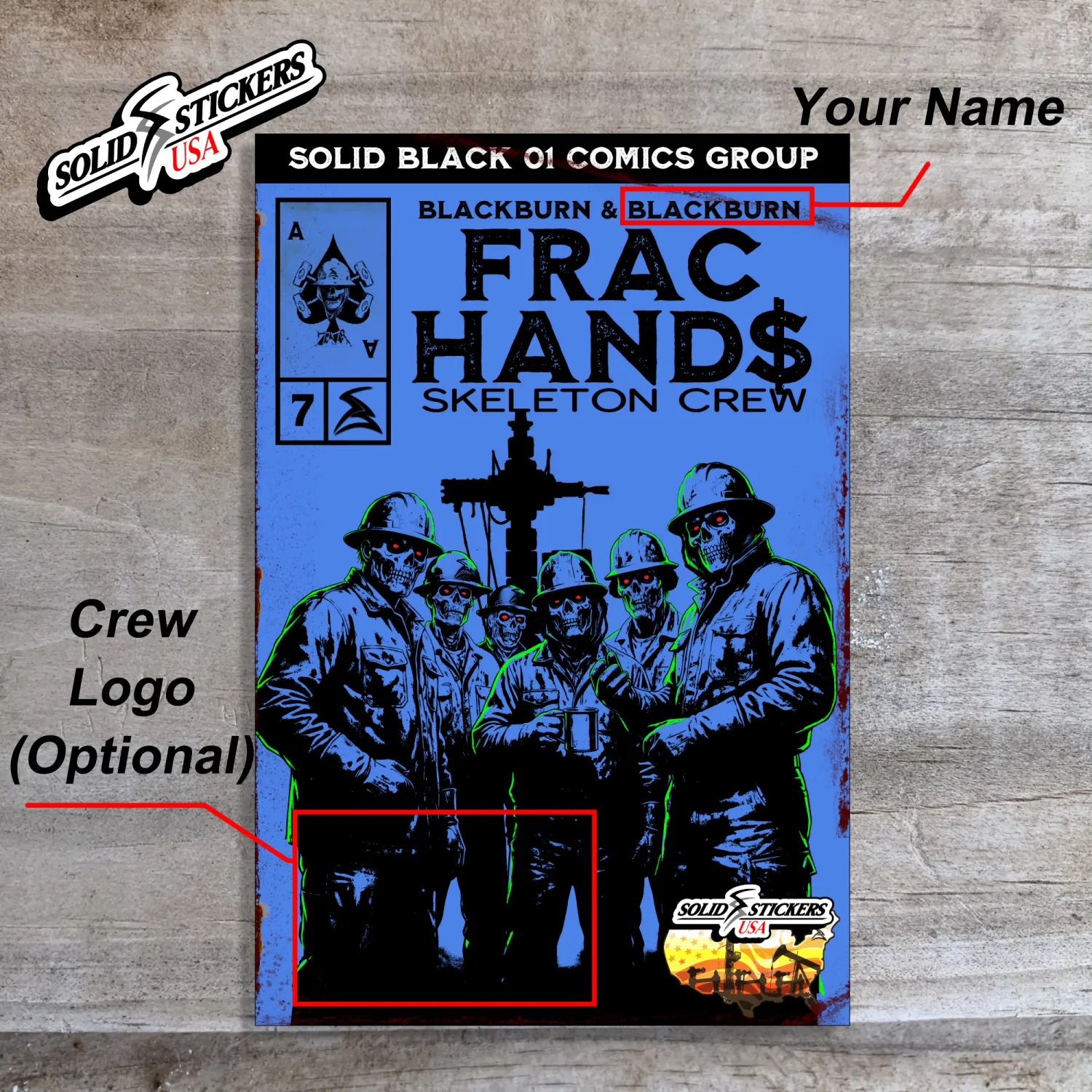 Frac Hand$ No. 7 Personalized Comic Cover Oilfield Vinyl Sticker