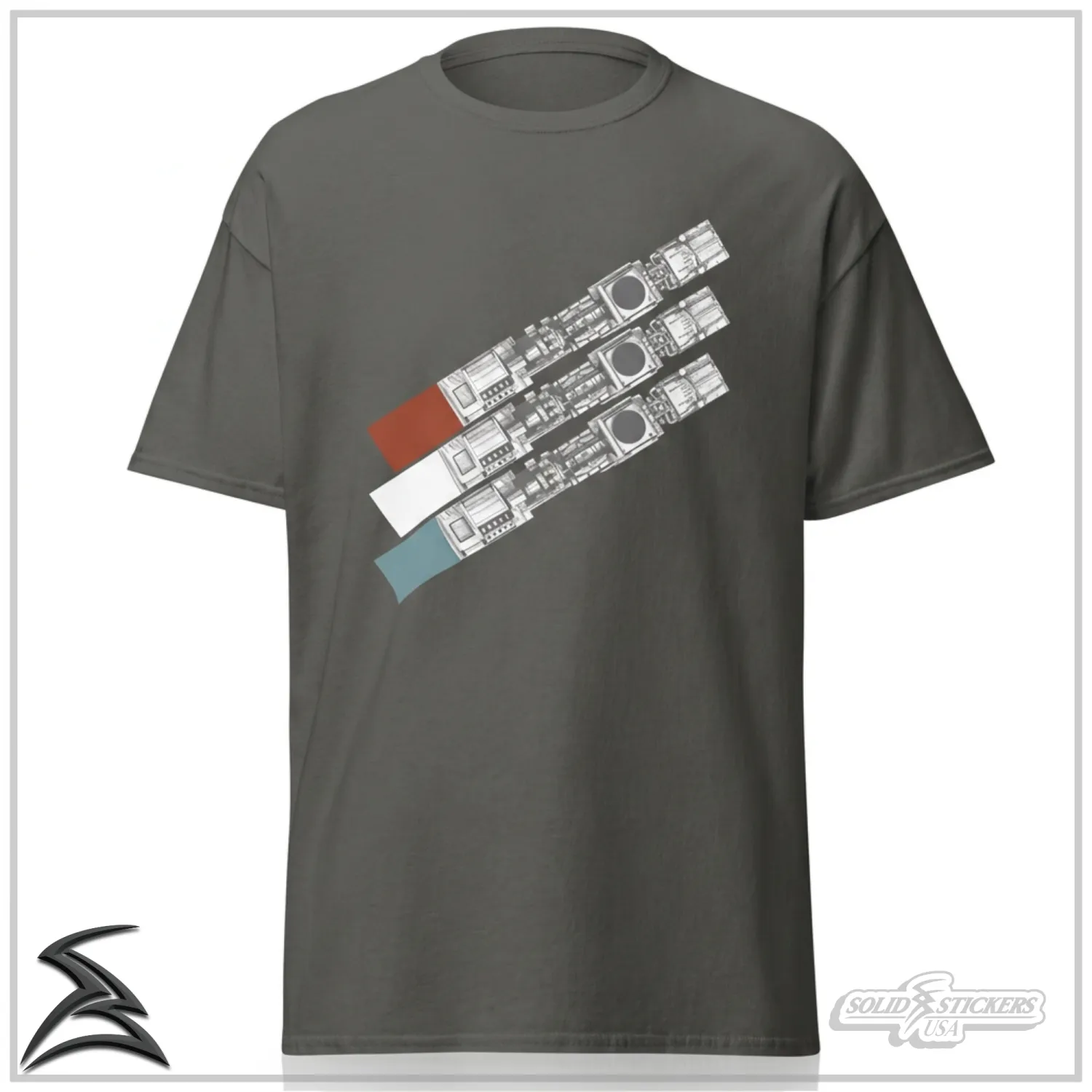 3 Pumps Red White &amp; Blue Soft Style Charcoal Gray Graphic Tee