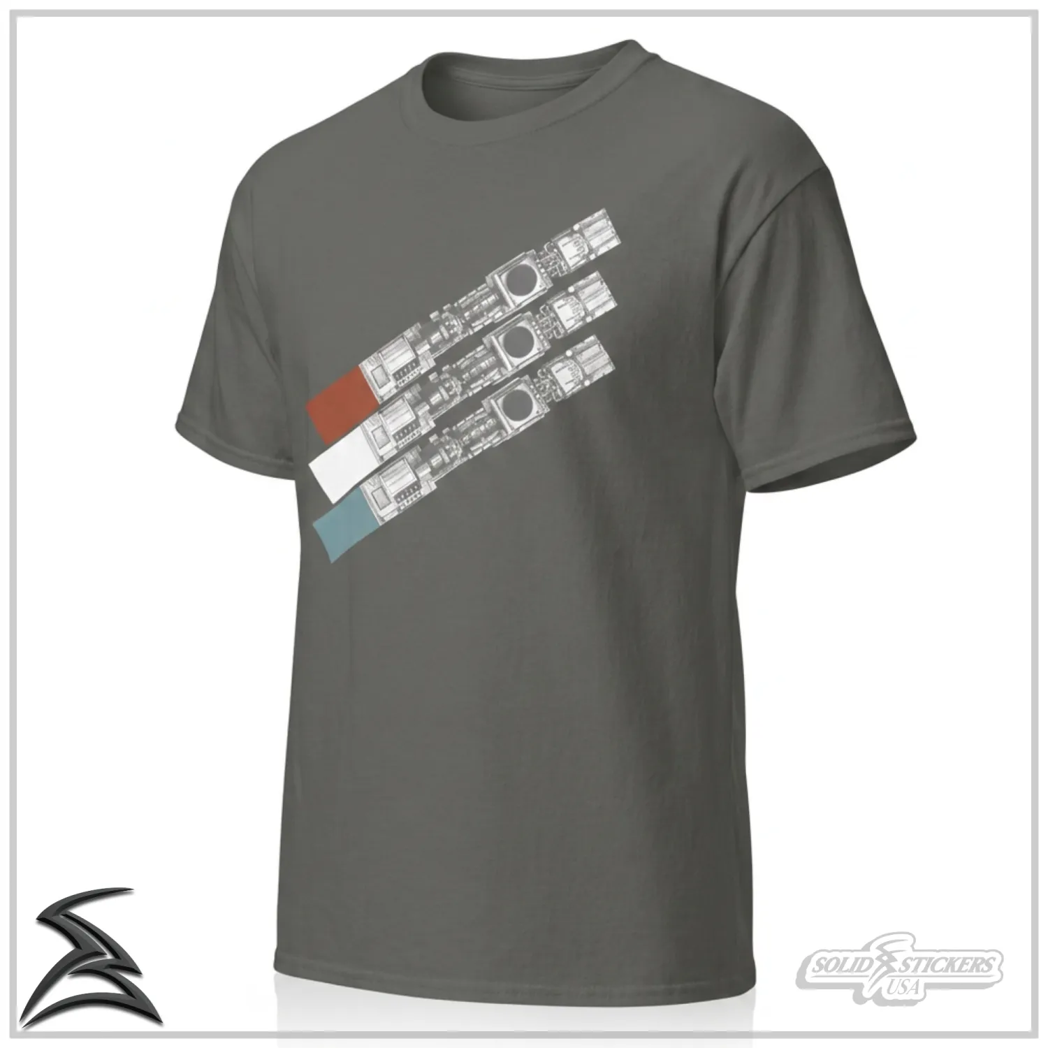 3 Pumps Red White &amp; Blue Soft Style Charcoal Gray Graphic Tee