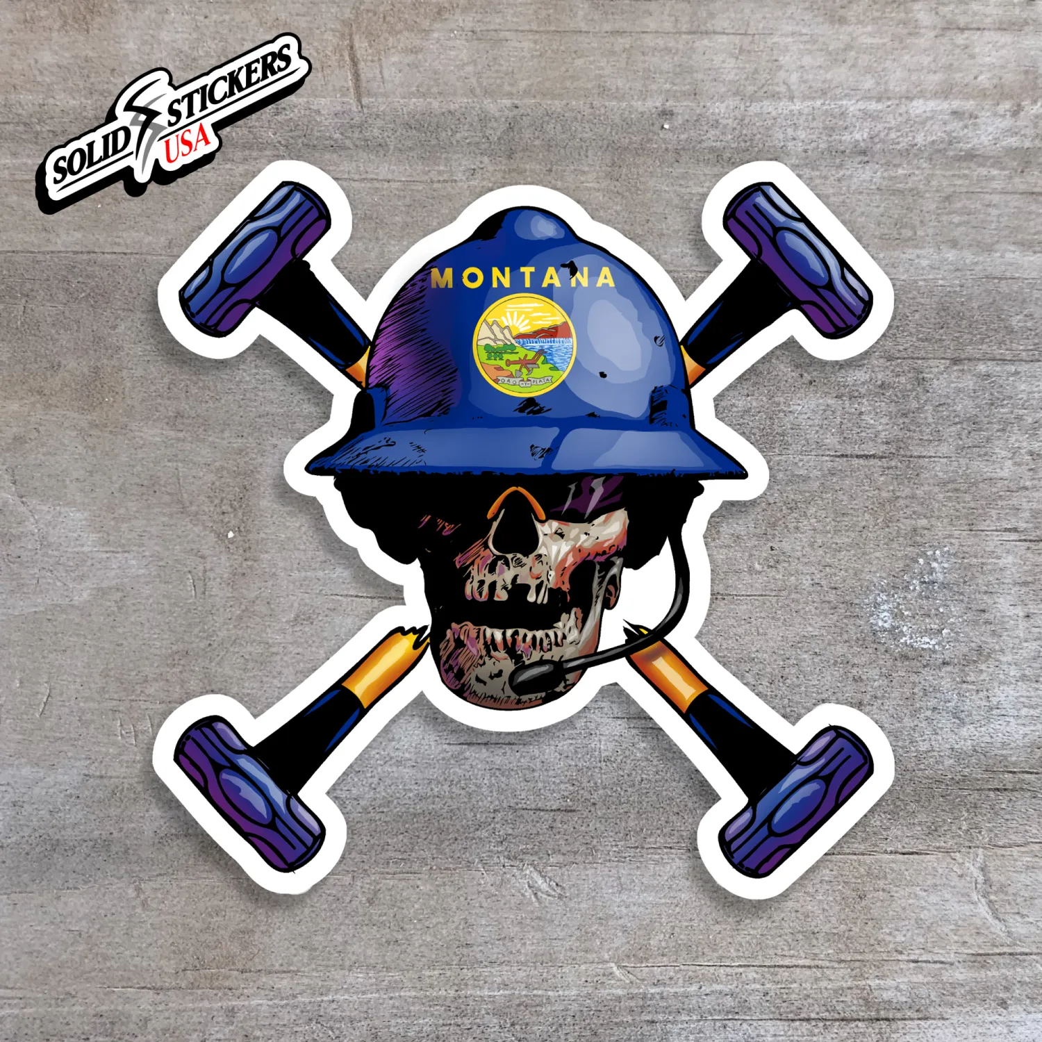 Skull &amp; Hammers Montana Flag Vinyl Sticker