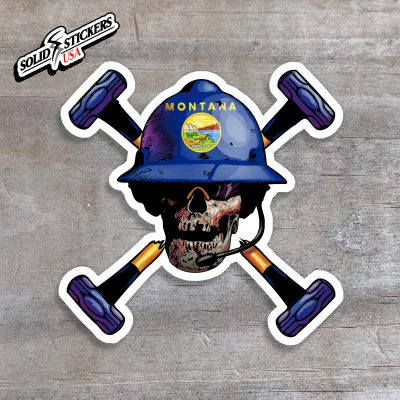 Skull &amp; Hammers Montana Flag Vinyl Sticker