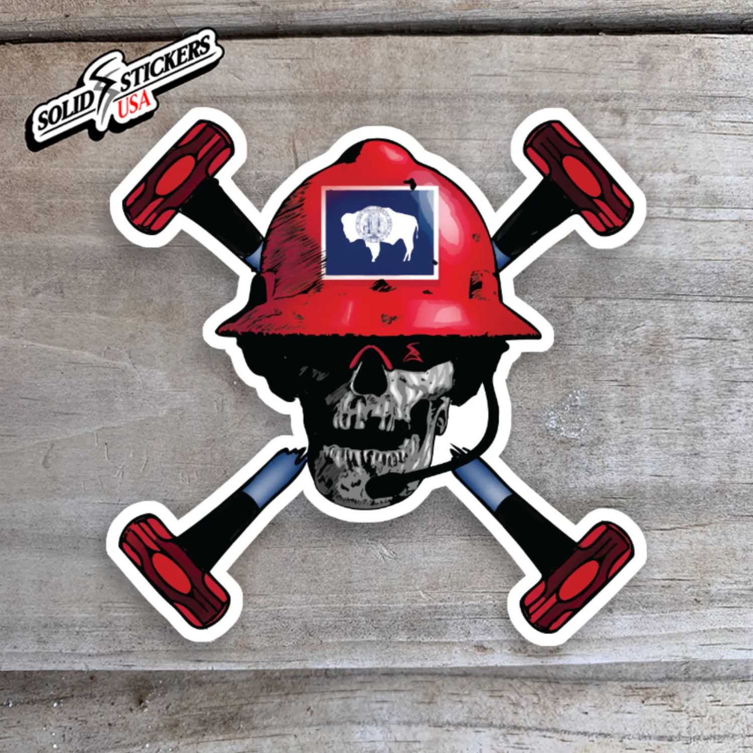 Skull &amp; Hammers Wyoming Flag Oilfield Vinyl Sticker
