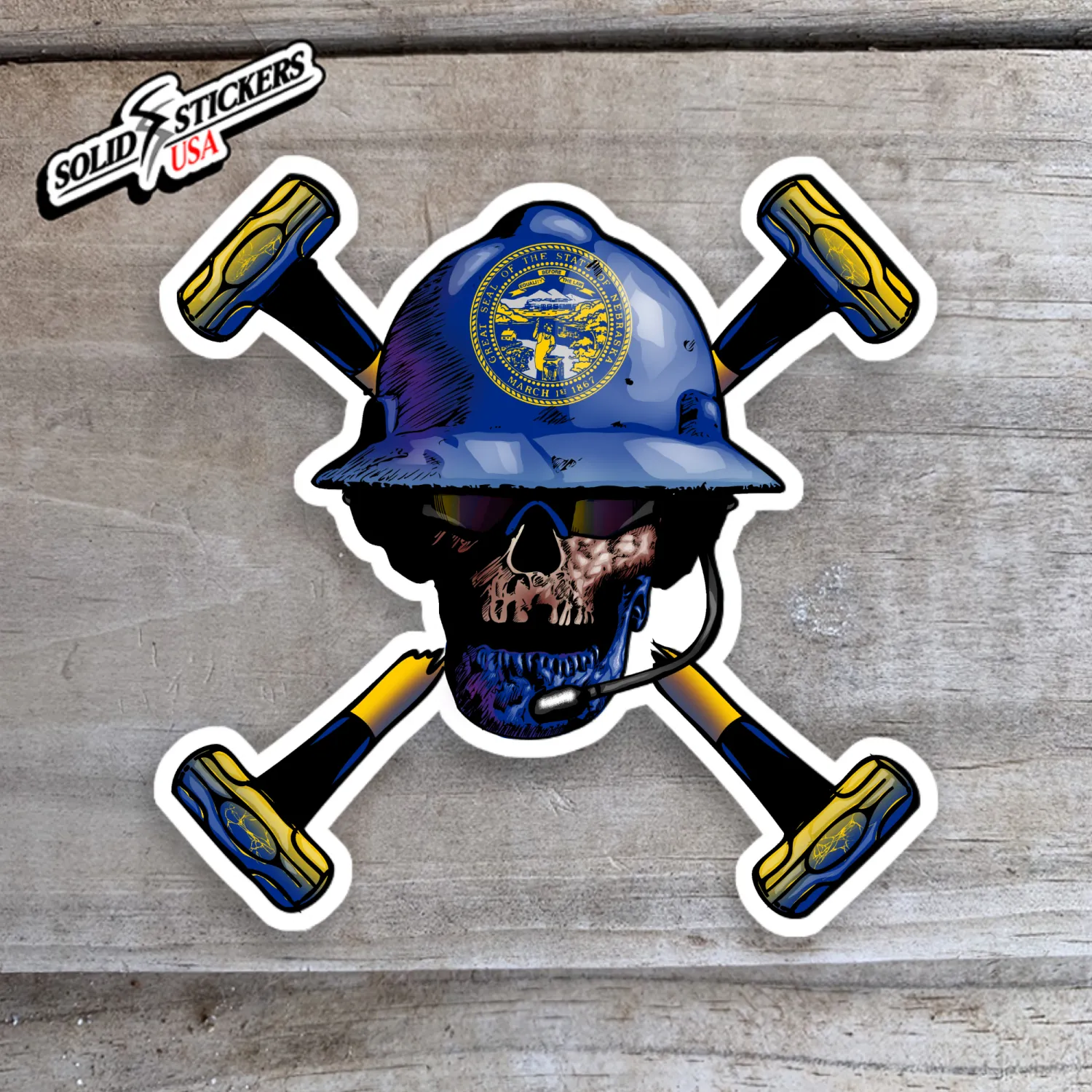 Skull &amp; Hammers Nebraska Flag Oilfield Vinyl Sticker