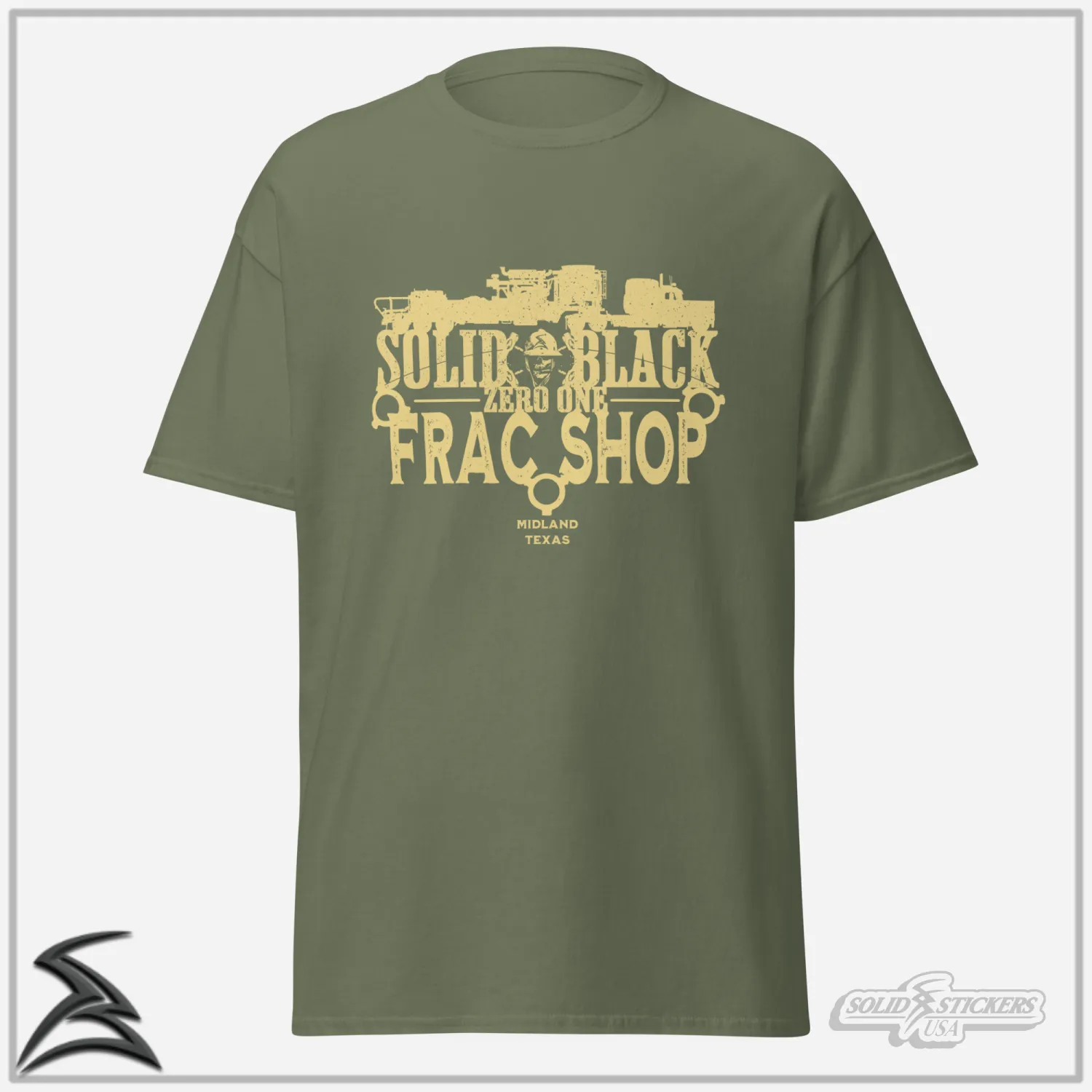 Solid Black Zero One Frac Shop Military Green Graphic Tee
