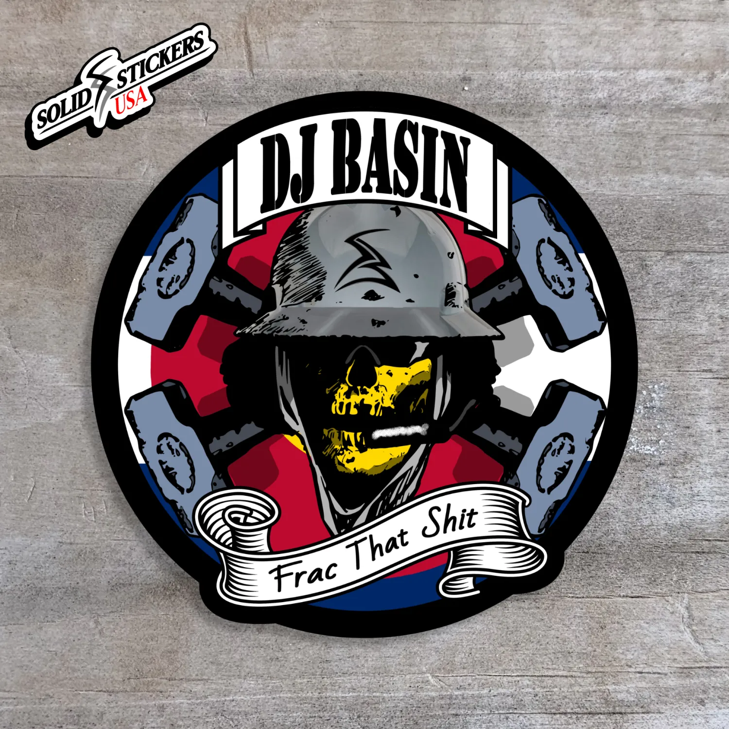 Oilfield Skull &amp; Hammers DJ Basin Vinyl Sticker