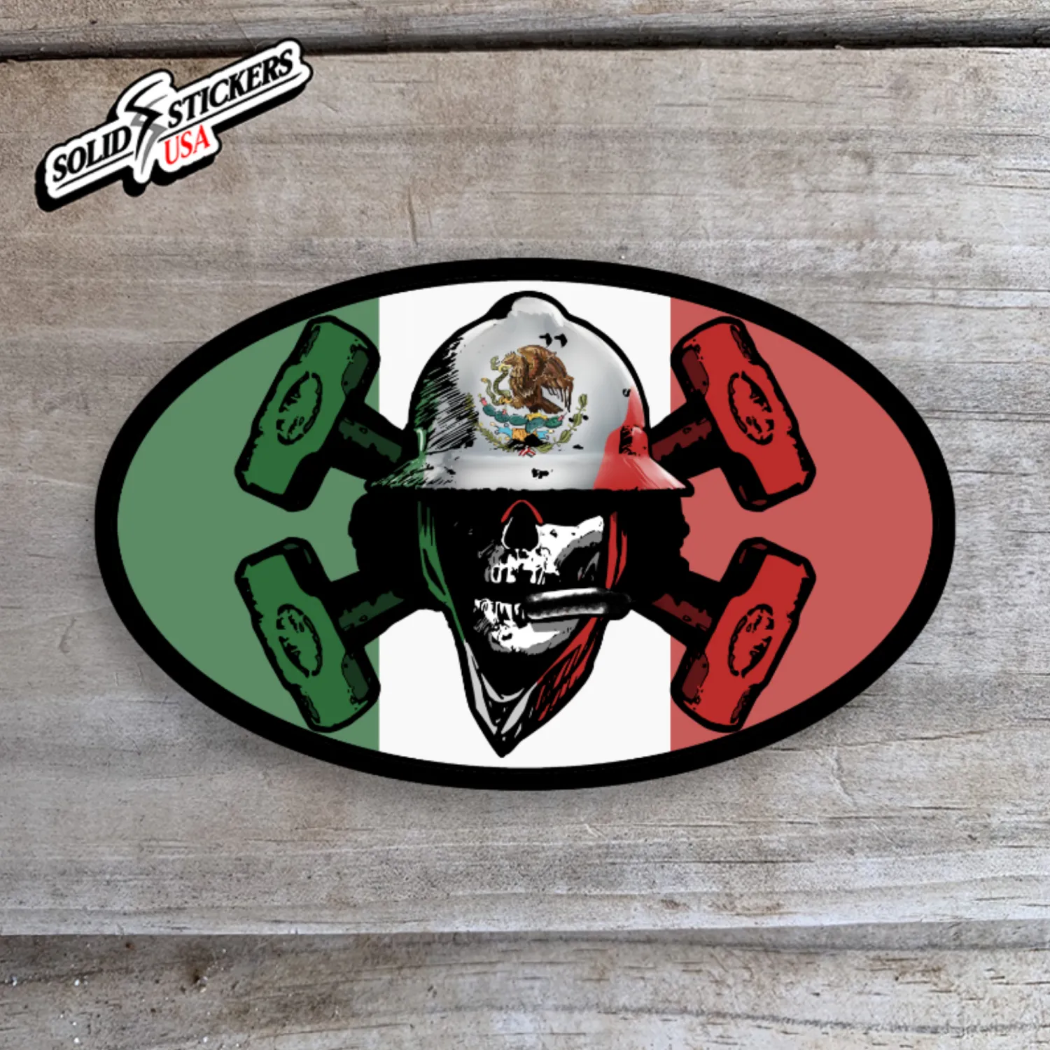 Oilfield Skull &amp; Hammers Mexico Flag Oval Vinyl Sticker