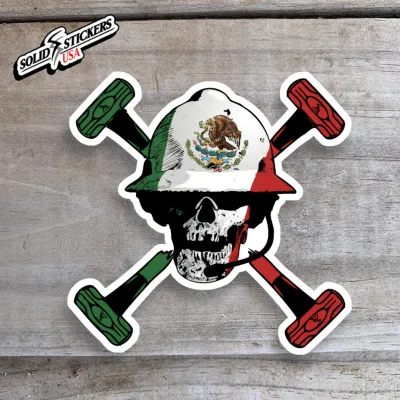 Skull &amp; Hammers Mexico Flag Oilfield Vinyl Sticker