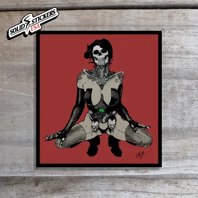 Cyborg Skull Pinup Vinyl Sticker