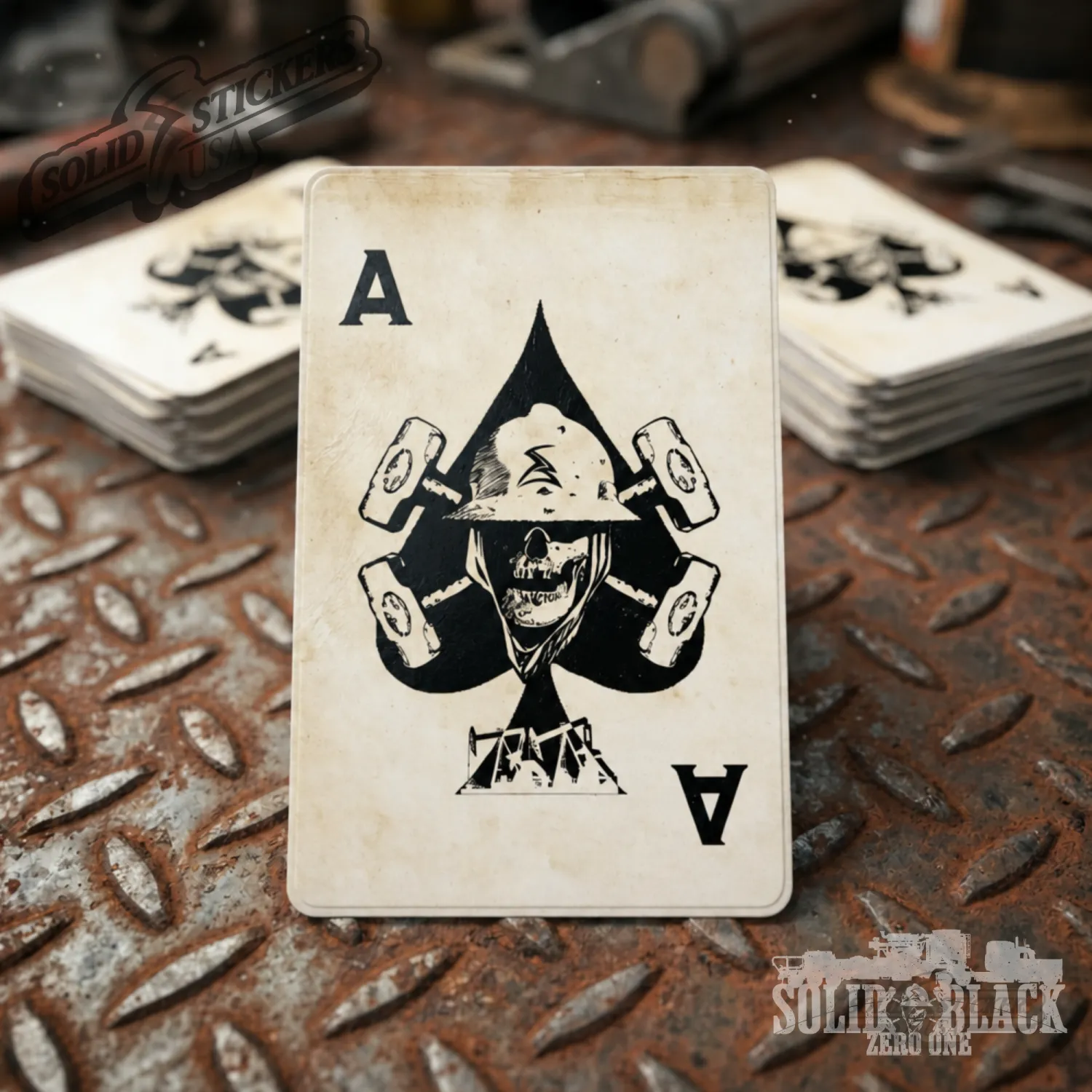 Skull &amp; Hammers Ace of Spades Playing Card Oilfield Vinyl Sticker