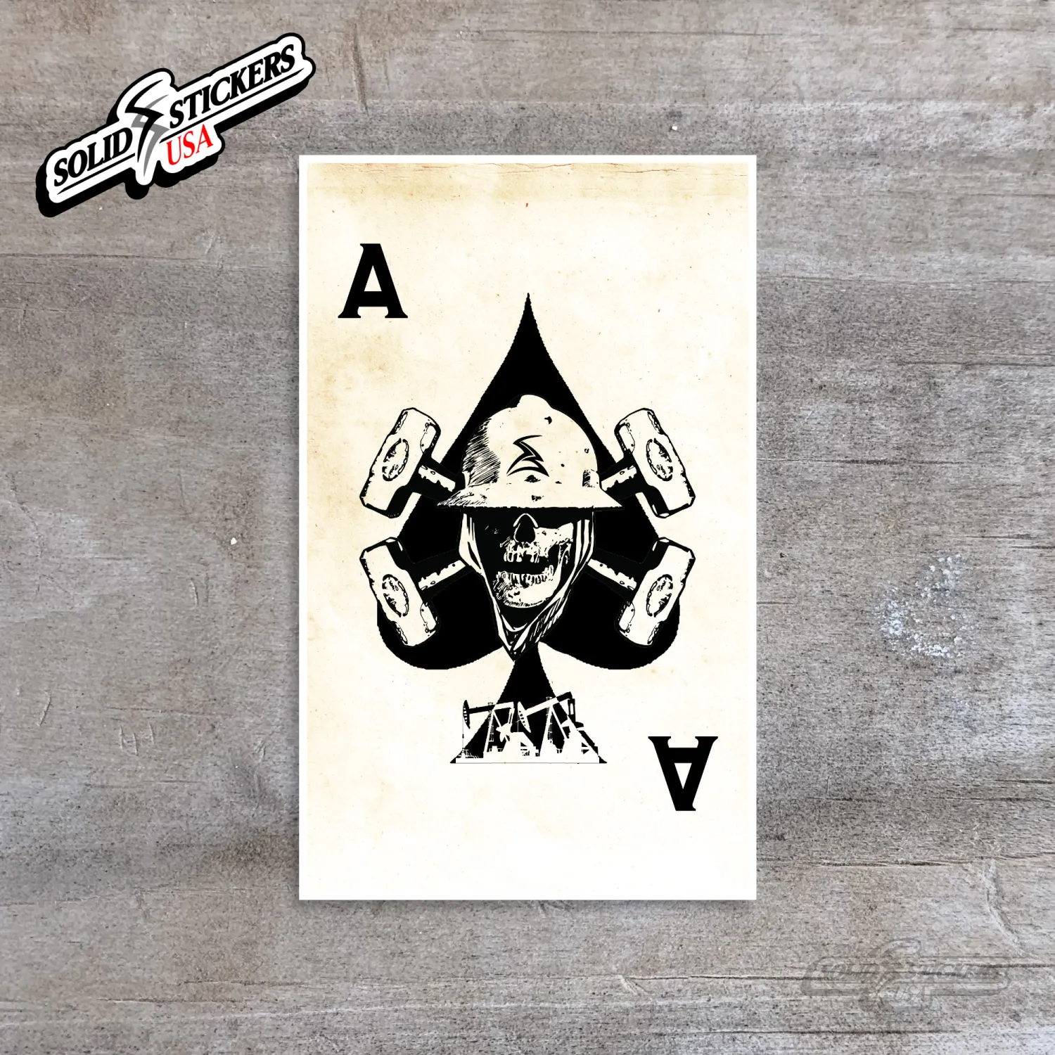 Skull &amp; Hammers Ace of Spades Playing Card Oilfield Vinyl Sticker