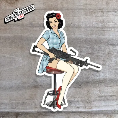 SAW Machine Gun Pinup Girl Vinyl Sticker
