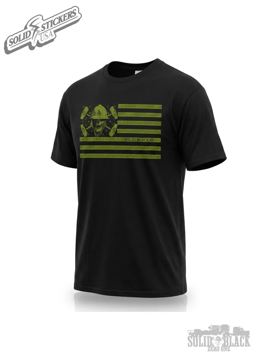 Skull &amp; Hammer American Flag Olive Graphic Black Tee