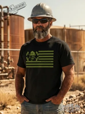 Skull &amp; Hammer American Flag Olive Graphic Black Tee