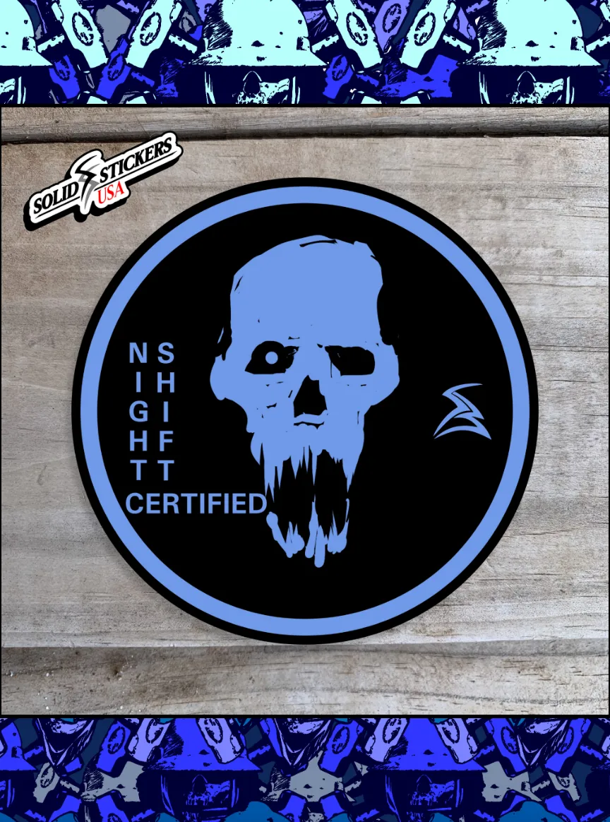 Night Shift Vinyl Sticker displayed on a wooden surface
