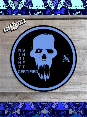 Night Shift Vinyl Sticker displayed on a wooden surface