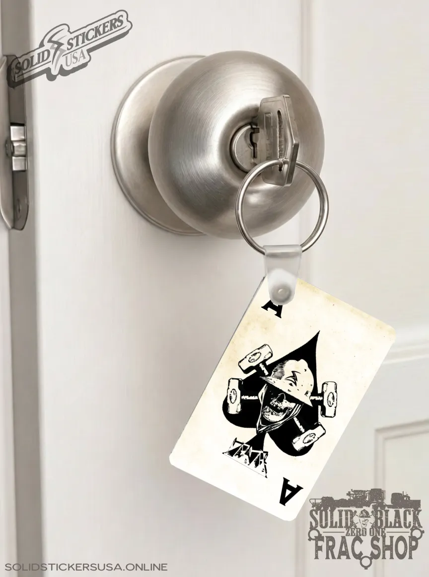 Skull &amp; Hammers Ace of Spades Card Oilfield keychain