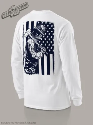 Frac Operator American Flag White Long Sleeve T-Shirt