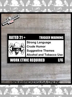 Skull &amp; Hammers Rated 21+ Trigger Warning Vinyl Sticker