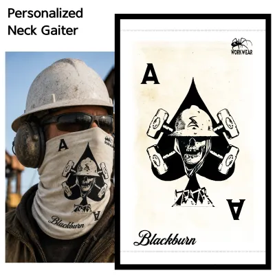 Personalized Oilfield Skull &amp; Hammers Ace of Spades Neck Gaiter