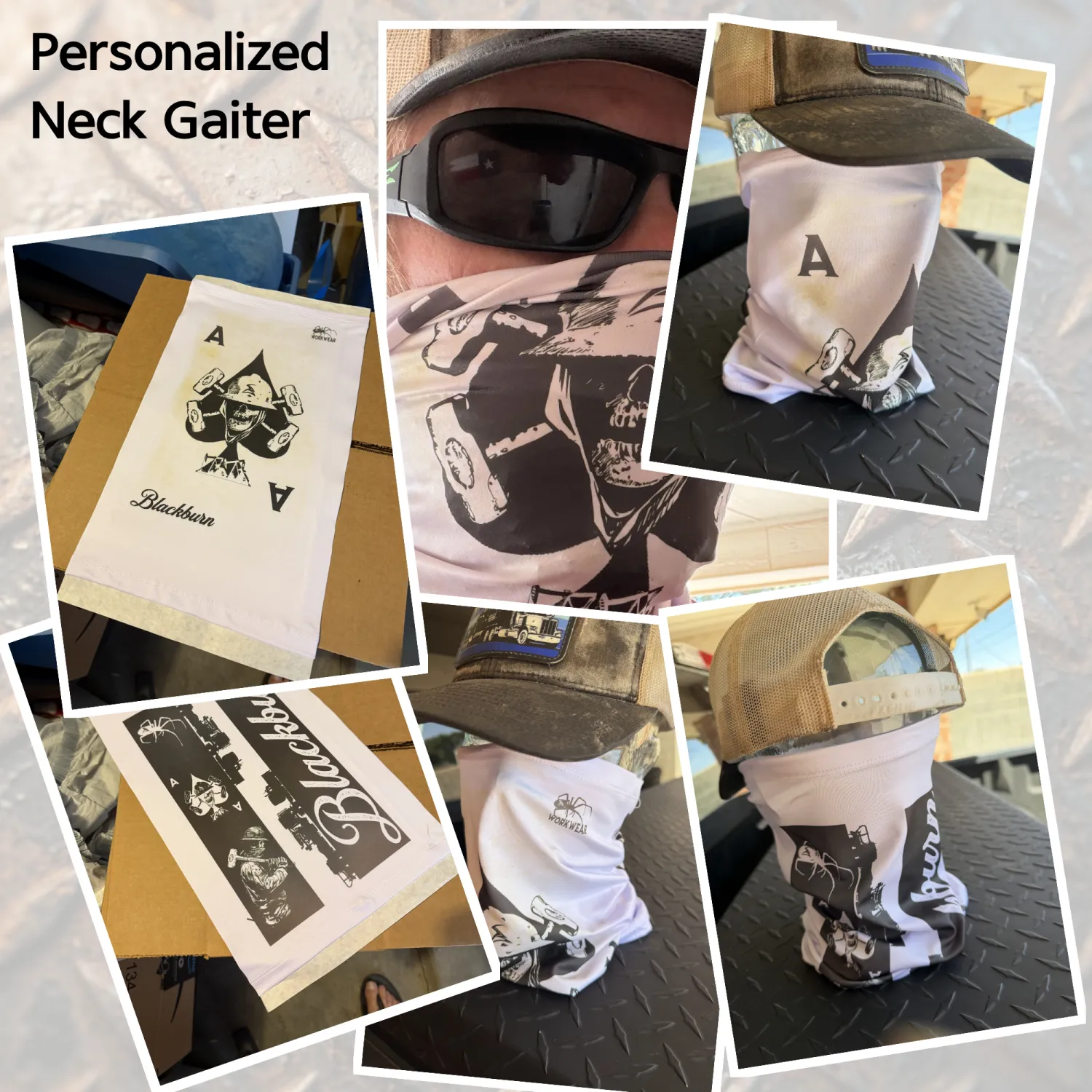 Personalized Oilfield Skull &amp; Hammers Ace of Spades Neck Gaiter