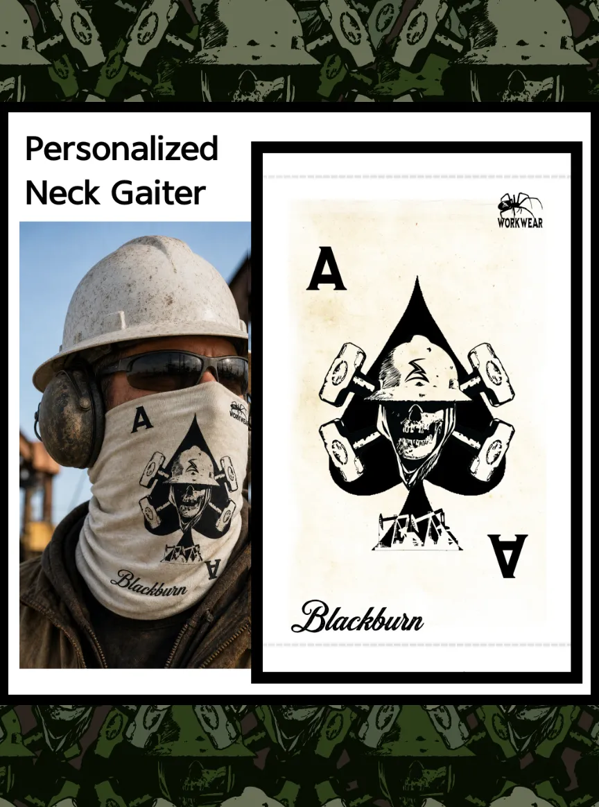 Personalized Oilfield Skull &amp; Hammers Ace of Spades Neck Gaiter