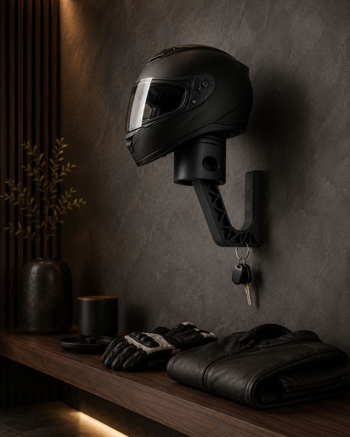 Helmhalter im Kolben-Design – Wandhalterung für Motorradhelme (bis 10 kg)
