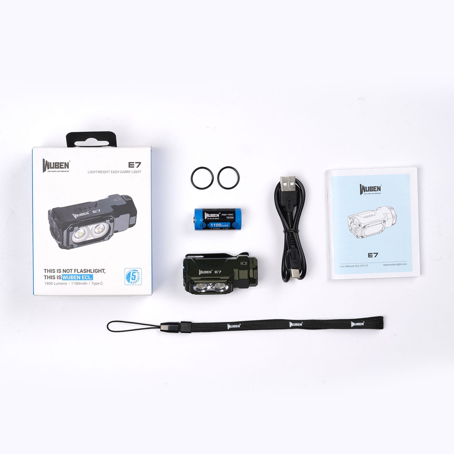 WUBEN E7 Rechargeable Hunting LED Headlamp 1800 lumens