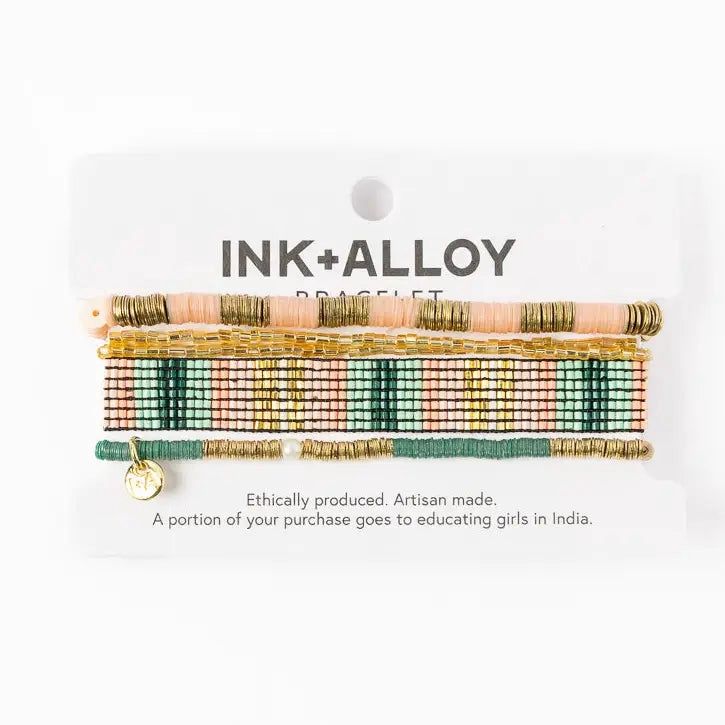 Grace &amp; Alex Stacked Bracelet - Green/Pink