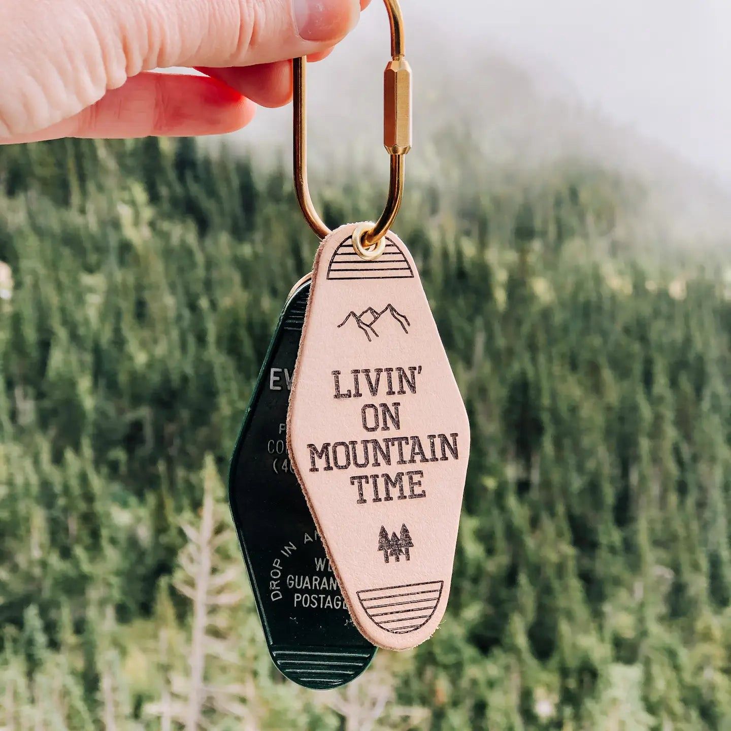 Leather &amp; Velvet Keychain - Mountain Time