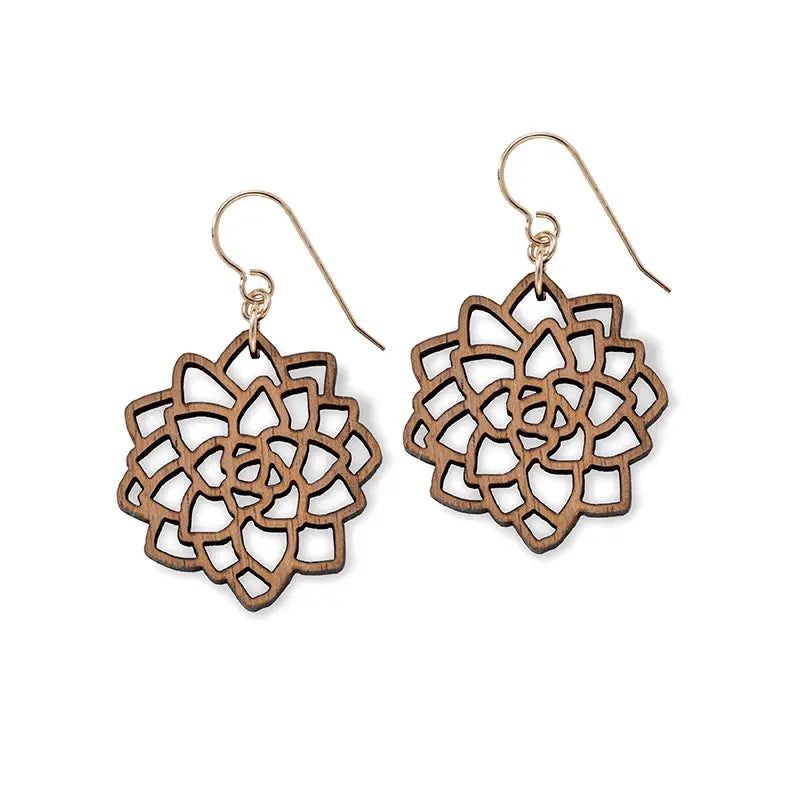 Wood Earrings - Walnut Flower