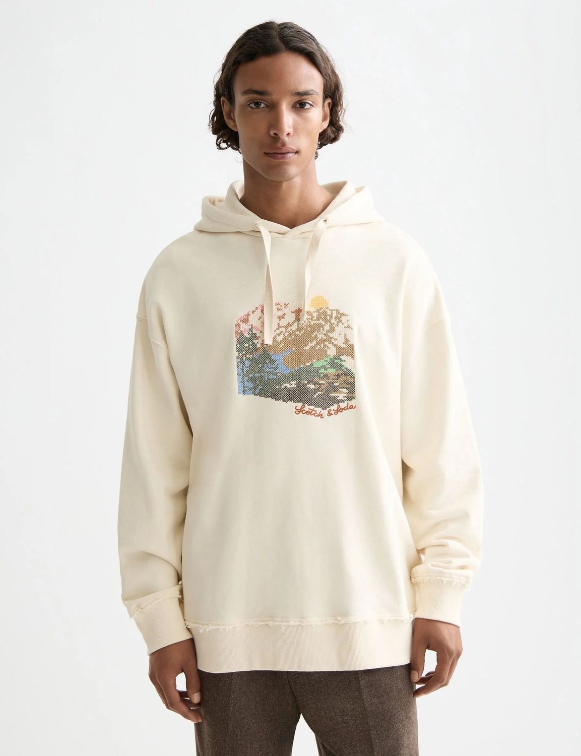 Embroidered Artwork Hoodie - Eggnog