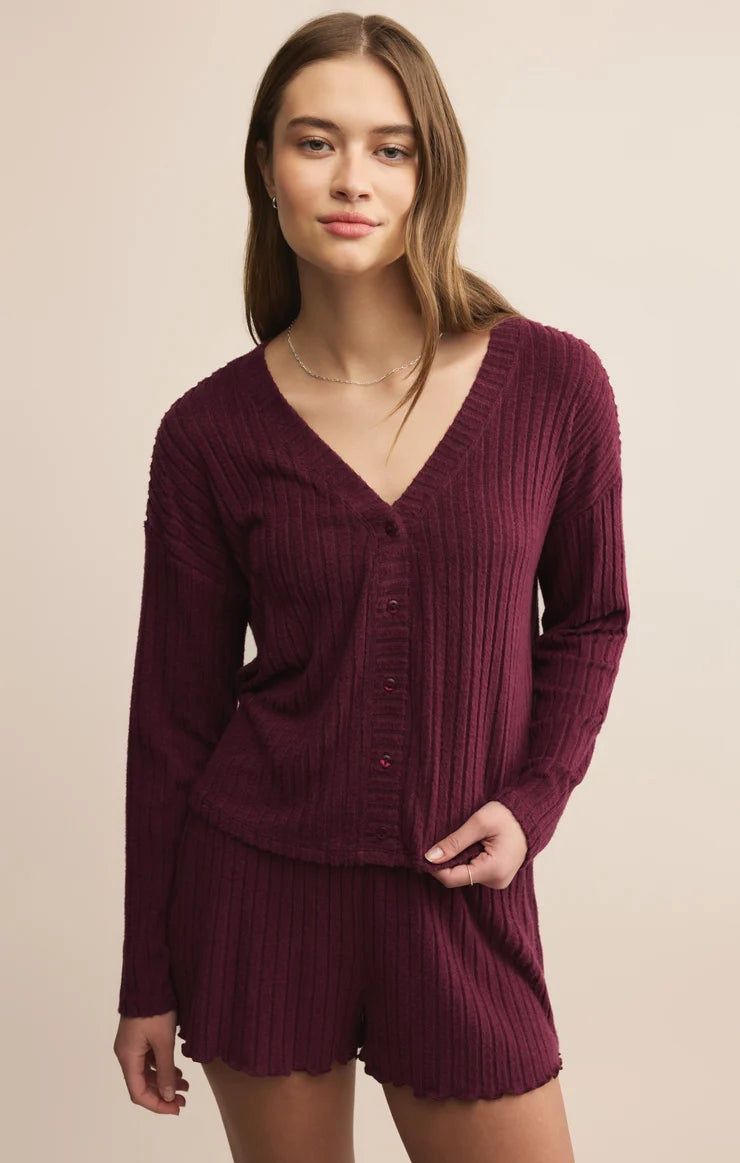 Mara Rib Cardigan - Merlot