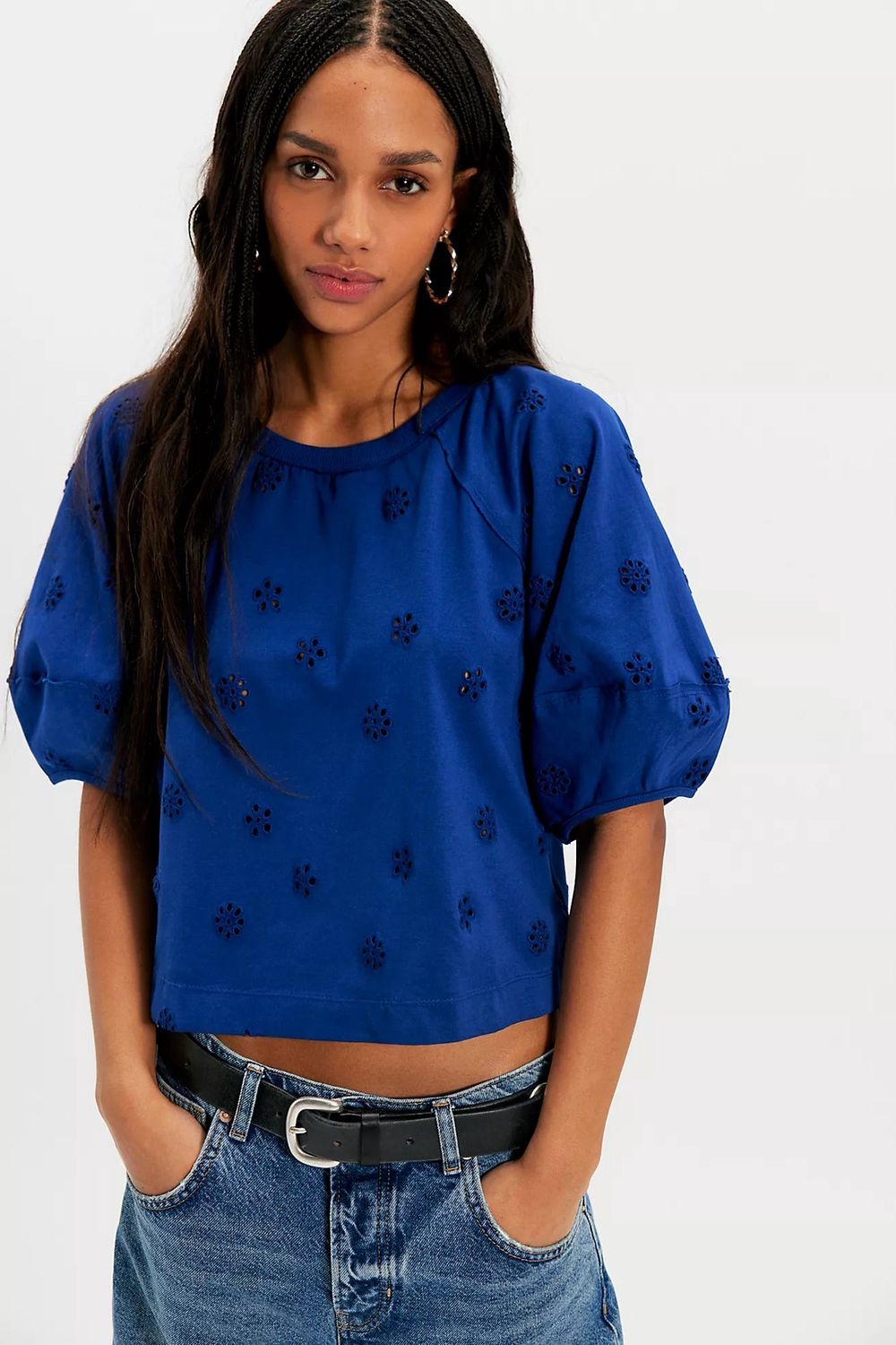 Jessie Eyelet Tee - Navy
