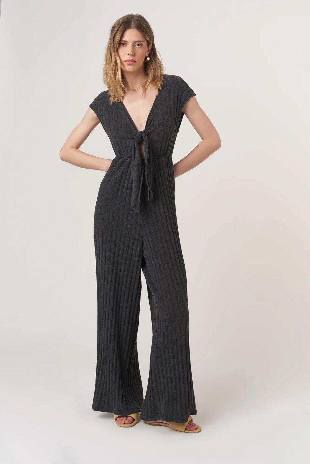 Lowa Tie-Front Rib Jumpsuit