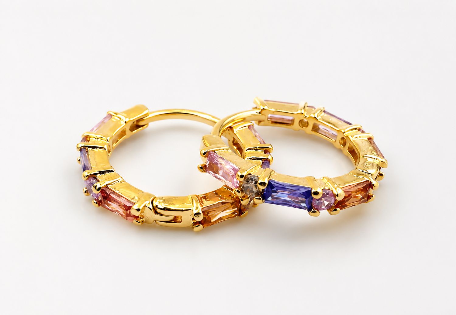 Lisa Angel Pastel Baguette Crystal Huggie Hoop Earrings in Gold Lisa Angel Pastel Baguette Crystal Huggie Hoop Earrings in Gold