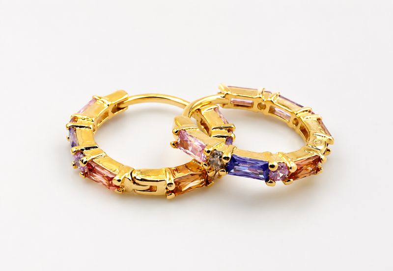 Lisa Angel Pastel Baguette Crystal Huggie Hoop Earrings in Gold