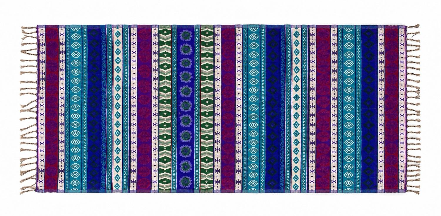 Geometric Reversible Blanket Shawl - Assorted Mix Of Electric Light & Dark Blues, Red & Khaki Green
