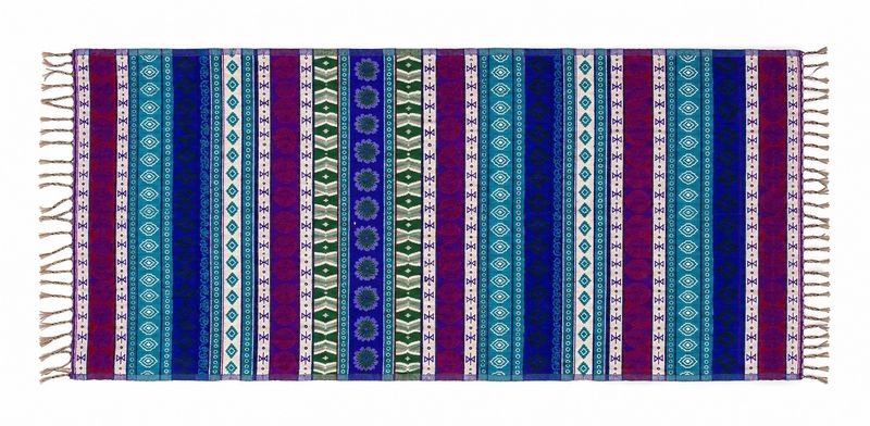 Geometric Reversible Blanket Shawl - Assorted Mix Of Electric Light & Dark Blues, Red & Khaki Green
