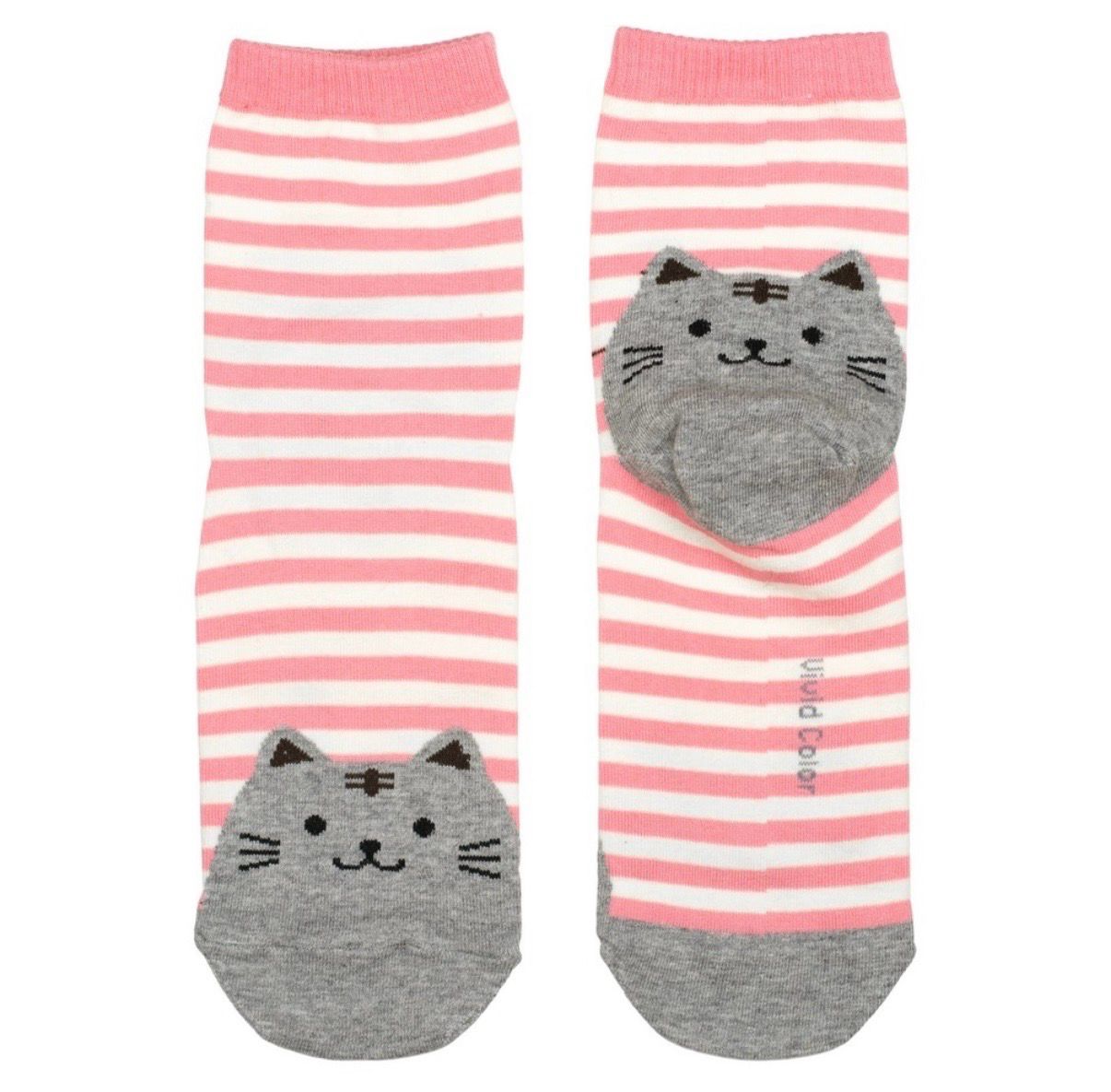 Joe Cool Striped Cat Toes Pink And White Socks S-M Joe Cool Striped Cat Toes Pink And White Socks S-M