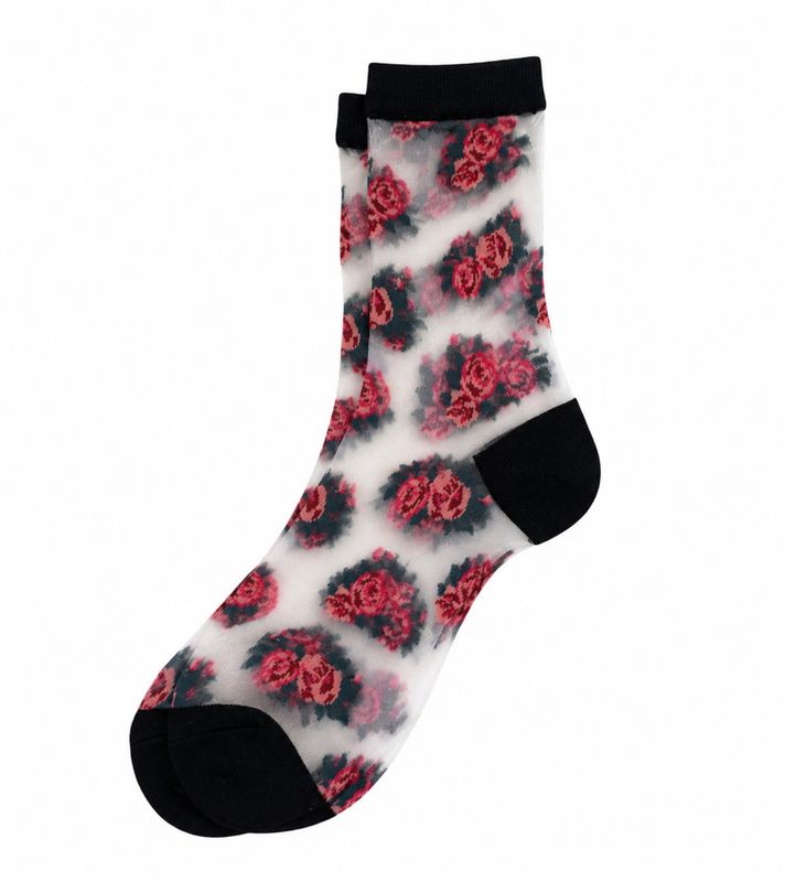 Joe Cool Sheer Vintage Roses Black Socks S-M