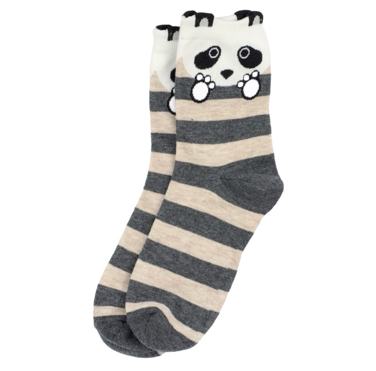Joe Cool Panda Striped Grey And Beige Socks S-M Joe Cool Panda Striped Grey And Beige Socks S-M