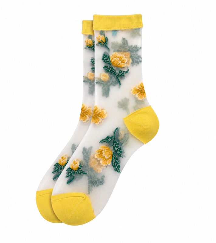 Joe Cool Sheer Secret Garden Yellow Socks S-M